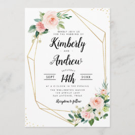 Waterverf roze blush bloesem geometrische bruiloft kaart