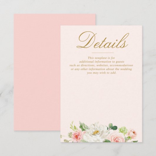 waterverf roze blush blooms bruiloft details kaart (Voorkant / Achterkant)