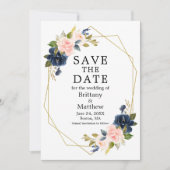 Waterverf Roze Blush Blue Rozen Gold Geo Lijst Save The Date (Voorkant)