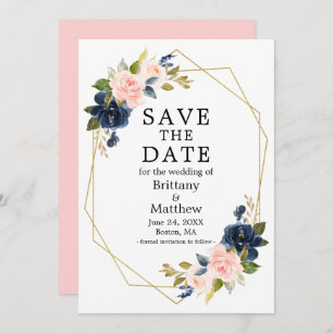 Waterverf Roze Blush Blue Rozen Gold Geo Lijst Save The Date