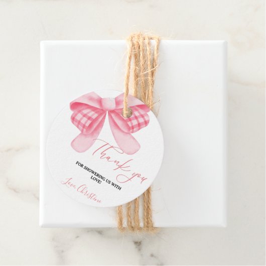 Waterverf Roze Blush Bow Baby shower Dank u Bedankjes Labels (In situ)
