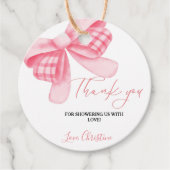 Waterverf Roze Blush Bow Baby shower Dank u Bedankjes Labels (Voorkant)