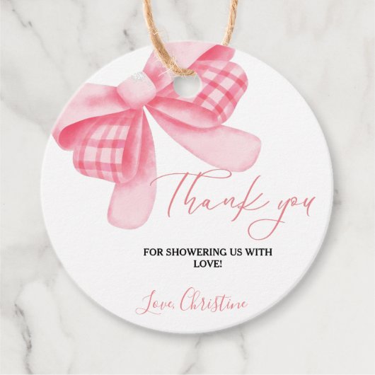 Waterverf Roze Blush Bow Baby shower Dank u Bedankjes Labels (Voorkant)