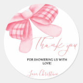 Waterverf Roze Blush Bow Baby shower Dank u Ronde Sticker (Voorkant)