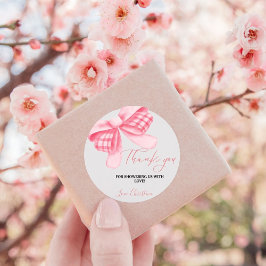 Waterverf Roze Blush Bow Baby shower Dank u Ronde Sticker