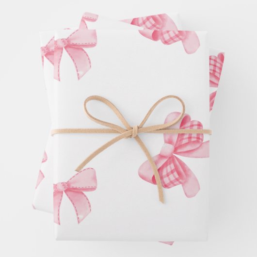 Waterverf Roze Blush Bow Ribbon Party Inpakpapier Vel (In situ)