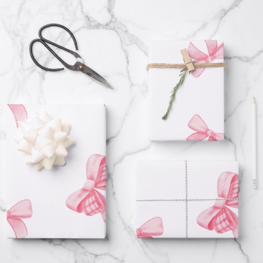 Waterverf Roze Blush Bow Ribbon Party Inpakpapier Vel (Voorkant)