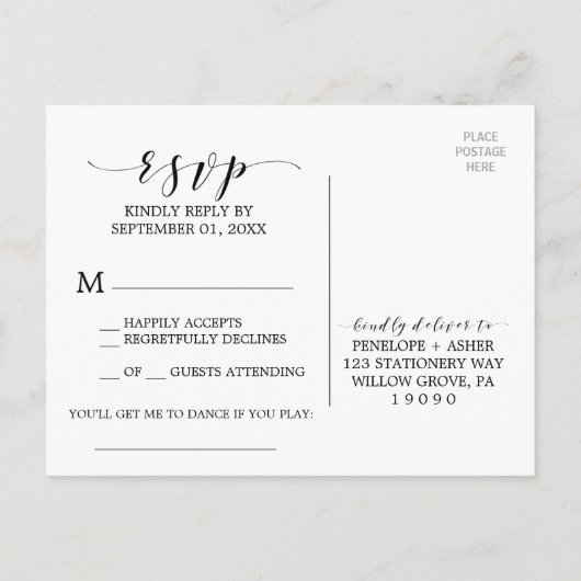 Waterverf Roze Blush en Gold Song Request RSVP Uitnodiging Briefkaart (Achterkant)