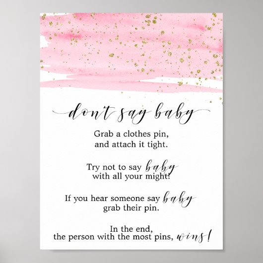 Waterverf Roze Blush en Gold Zeg geen Baby Poster (Voorkant)