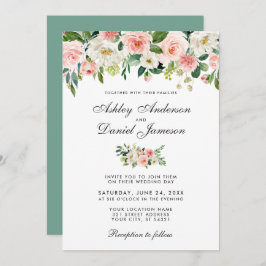 Waterverf Roze Blush en White Floral Wedding GR Kaart