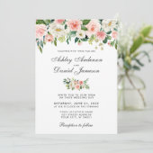 Waterverf Roze Blush en White Floral Wedding Kaart (Staand voorkant)
