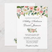 Waterverf Roze Blush en White Floral Wedding Kaart (Voorkant / Achterkant)
