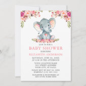 Waterverf Roze Blush Floral Baby shower Elephant Kaart (Voorkant)
