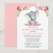 Waterverf Roze Blush Floral Baby shower Elephant Kaart (Voorkant / Achterkant)