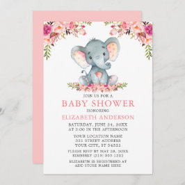 Waterverf Roze Blush Floral Baby shower Elephant Kaart