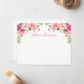 Waterverf Roze Blush Floral gepersonaliseerd Notitiekaartje (Voorkant / Achterkant in situ)