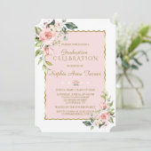 Waterverf Roze Blush Floral Gold Graduparty Kaart (Staand voorkant)