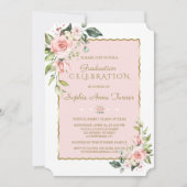Waterverf Roze Blush Floral Gold Graduparty Kaart (Voorkant)