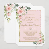 Waterverf Roze Blush Floral Gold Graduparty Kaart (Voorkant / Achterkant)