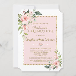 Waterverf Roze Blush Floral Gold Graduparty Kaart