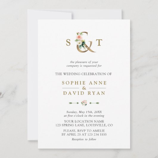 Waterverf Roze Blush Flowers Ampersand Weddenschap Kaart (Voorkant)