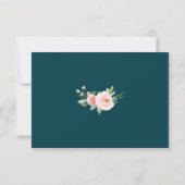 Waterverf Roze Blush Flowers Deep Aqua Weddenschap RSVP Kaartje (Achterkant)