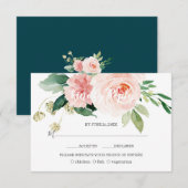 Waterverf Roze Blush Flowers Deep Aqua Weddenschap RSVP Kaartje (Voorkant / Achterkant)