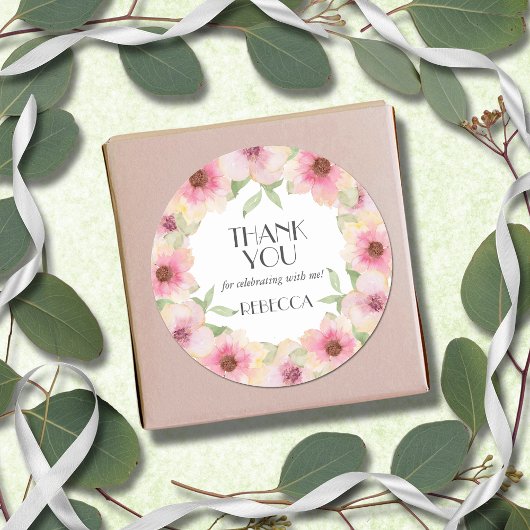 Waterverf Roze Blush Flowers Ronde Sticker