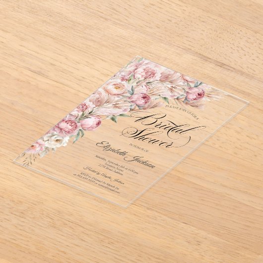 Waterverf Roze Blush Flowers Vrijgezellenfeest Acryl Uitnodigingen (Laagn)