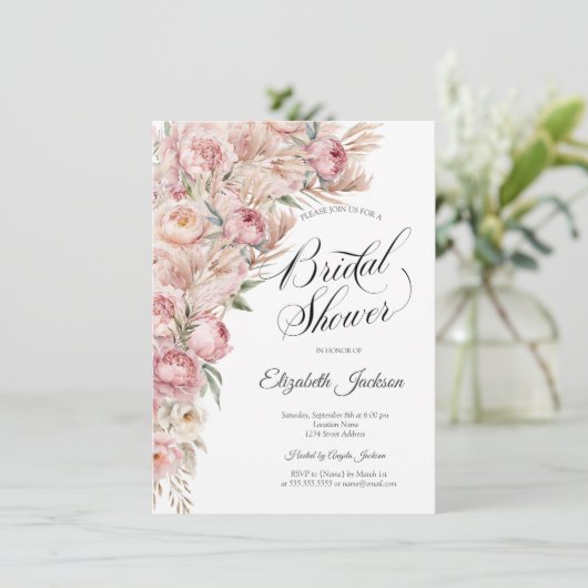 Waterverf Roze Blush Flowers Vrijgezellenfeest Kaart (Staand voorkant)