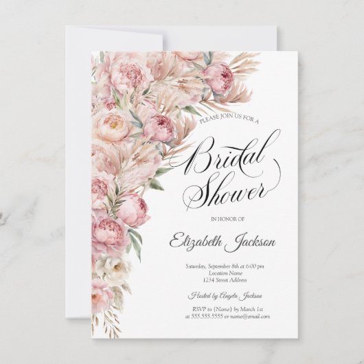 Waterverf Roze Blush Flowers Vrijgezellenfeest Kaart (Voorkant)