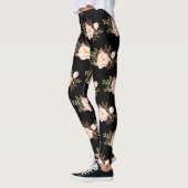 Waterverf Roze Blush Flowers Zwart Patroon Leggings (Links)