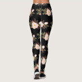 Waterverf Roze Blush Flowers Zwart Patroon Leggings (Achterkant)