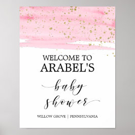 Waterverf Roze Blush & Gold Baby shower Welkom Poster