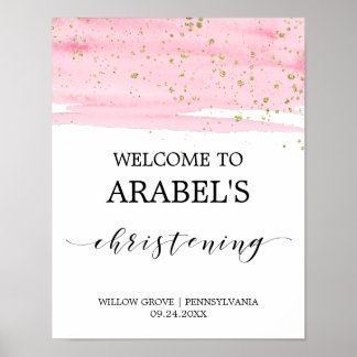Waterverf Roze Blush & Gold Christening Welkom Poster