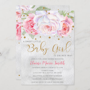 Waterverf Roze Blush Gold Floral Baby shower Kaart