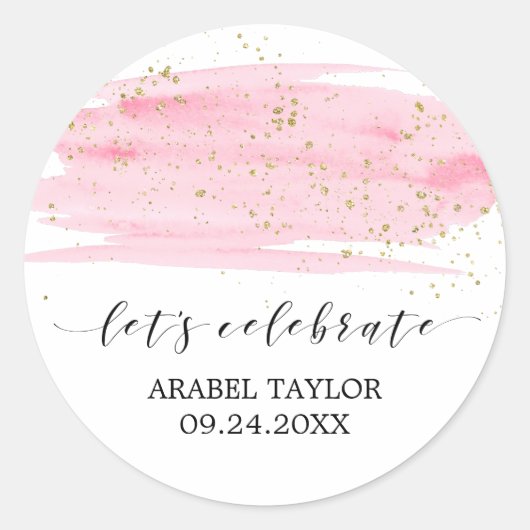 Waterverf Roze Blush & Gold Let's Celebrate Seals Ronde Sticker (Voorkant)