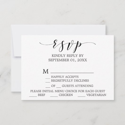 Waterverf Roze Blush & Gold Menu Keuze RSVP-kaart (Achterkant)