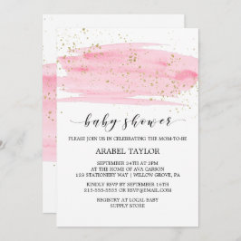 Waterverf Roze Blush & Gold Sparkle Baby shower Kaart