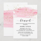 Waterverf Roze Blush & Gold Sparkle Brunch Kaart (Voorkant / Achterkant)