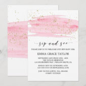 Waterverf Roze Blush & Gold Sparkle Sip en zie Kaart (Voorkant / Achterkant)