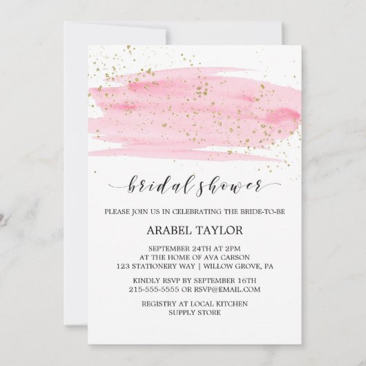 Waterverf Roze Blush & Gold Sparkle Vrijgezellenfe Kaart (Voorkant)