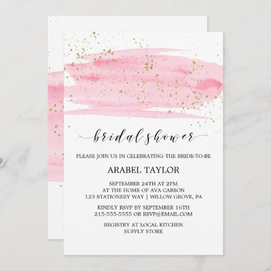 Waterverf Roze Blush & Gold Sparkle Vrijgezellenfe Kaart (Voorkant / Achterkant)