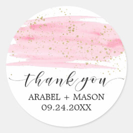 Waterverf Roze Blush & Gold Sparkle Weddenband Ronde Sticker
