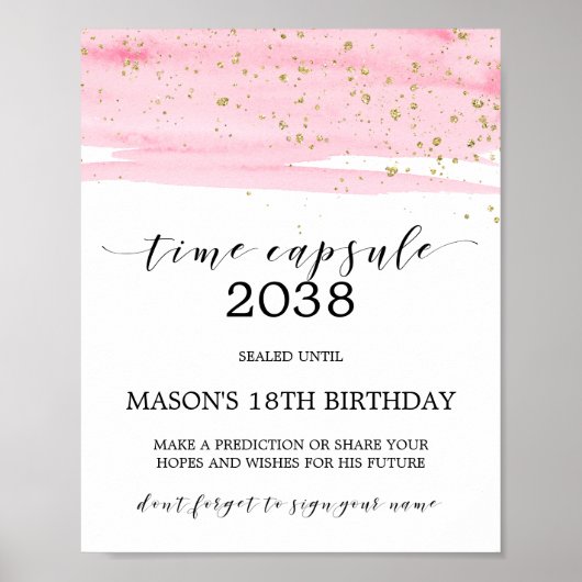 Waterverf Roze Blush & Gold Time Capsule Sign Poster (Voorkant)