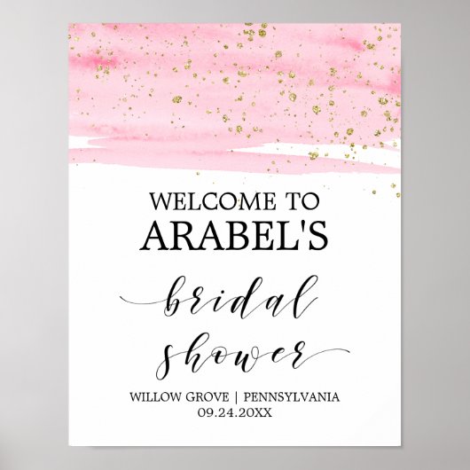 Waterverf Roze Blush & Gold Vrijgezellenfeest Welk Poster (Voorkant)