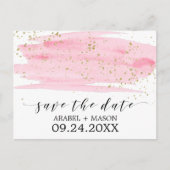 Waterverf Roze Blush & Gold Weddenschap Bewaar de Aankondigingskaart (Voorkant)