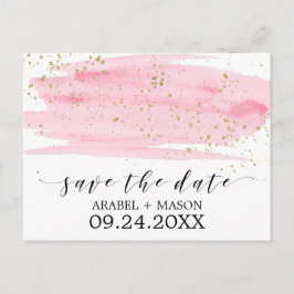 Waterverf Roze Blush & Gold Weddenschap Bewaar de  Aankondigingskaart