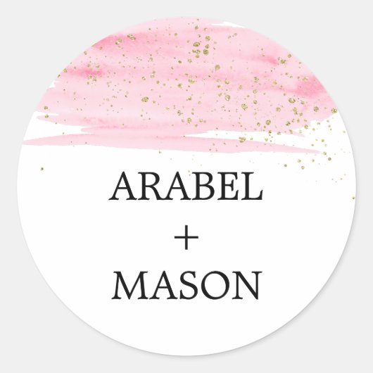 Waterverf Roze Blush & Gold Wedding Envelope Seal Ronde Sticker (Voorkant)
