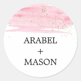 Waterverf Roze Blush & Gold Wedding Envelope Seal Ronde Sticker